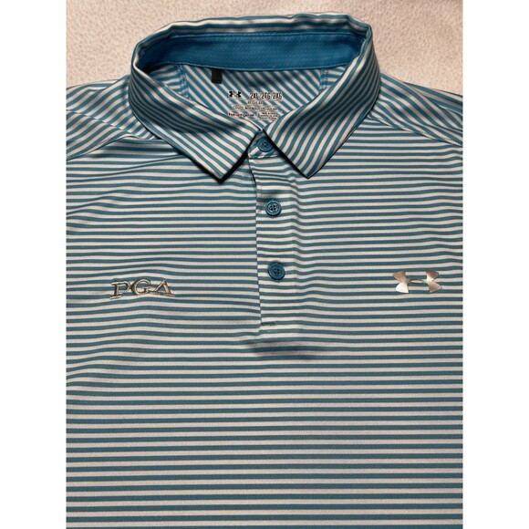 Under armour Other - PGA Under Armour Golf Polo Shirt Mens XXL 2XL Blue Striped HeatGear Coldblack